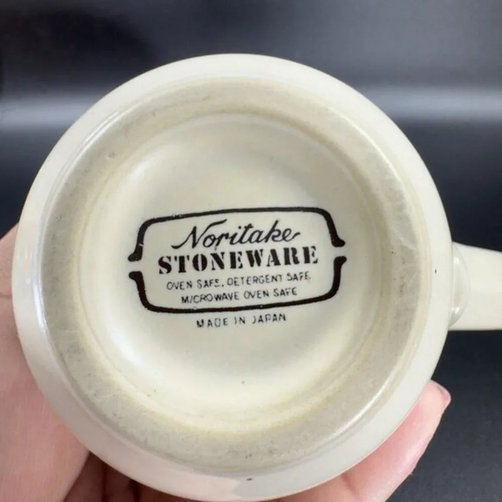 Noritake Stoneware Polar Coffee Mug Cup Tan With Blue Line 1970s Ceramic Mug Cup